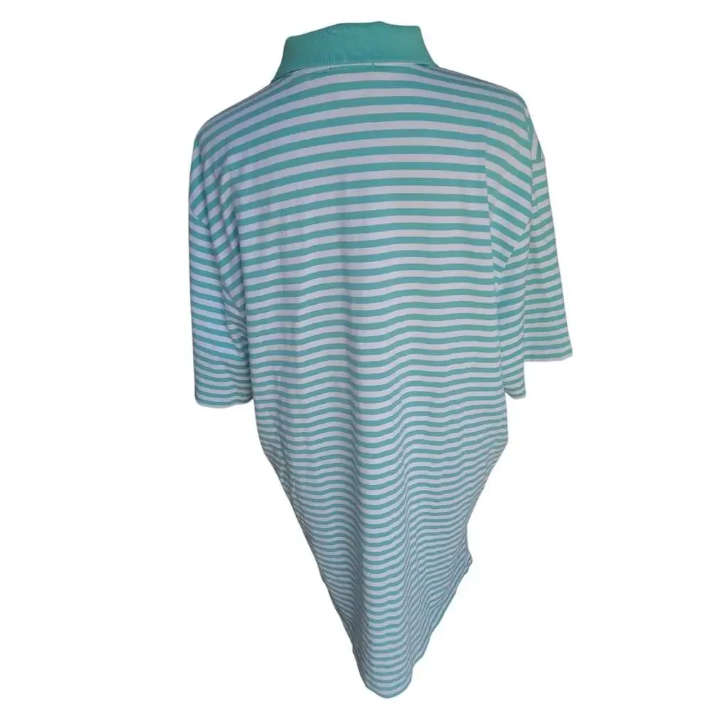 Polo Golf Raulph Lauren Performance Polo Shirt Agua White Striped Men's XL